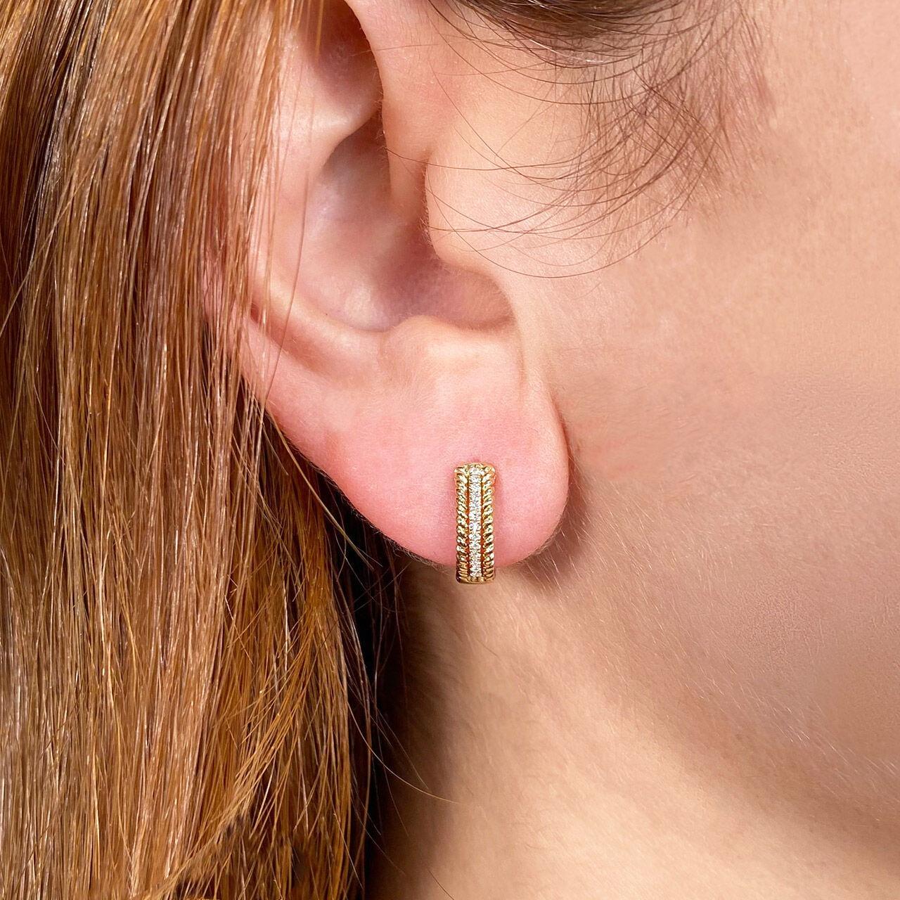 Kate Yellow Gold and Diamond Pave Mini Hoop Earring Shy Creation SC55024717